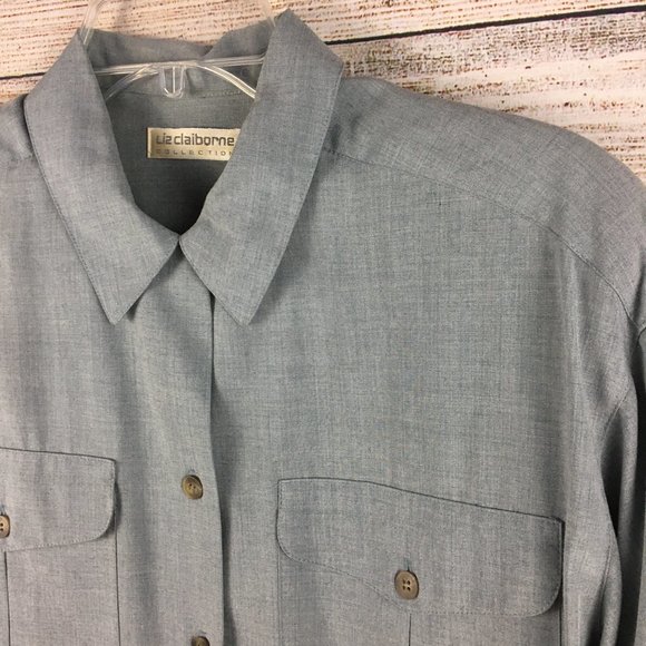 VTG Liz Claiborne Collection Blue Long Sleeve Blouse 90s - Picture 5 of 14